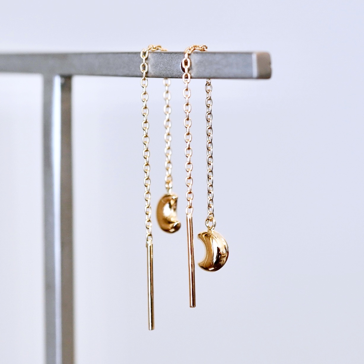 K18(18金) イエローゴールド 地金　月 三日月 ムーン チェーン ピアス 保証書付 SMK-5251 242-023-b