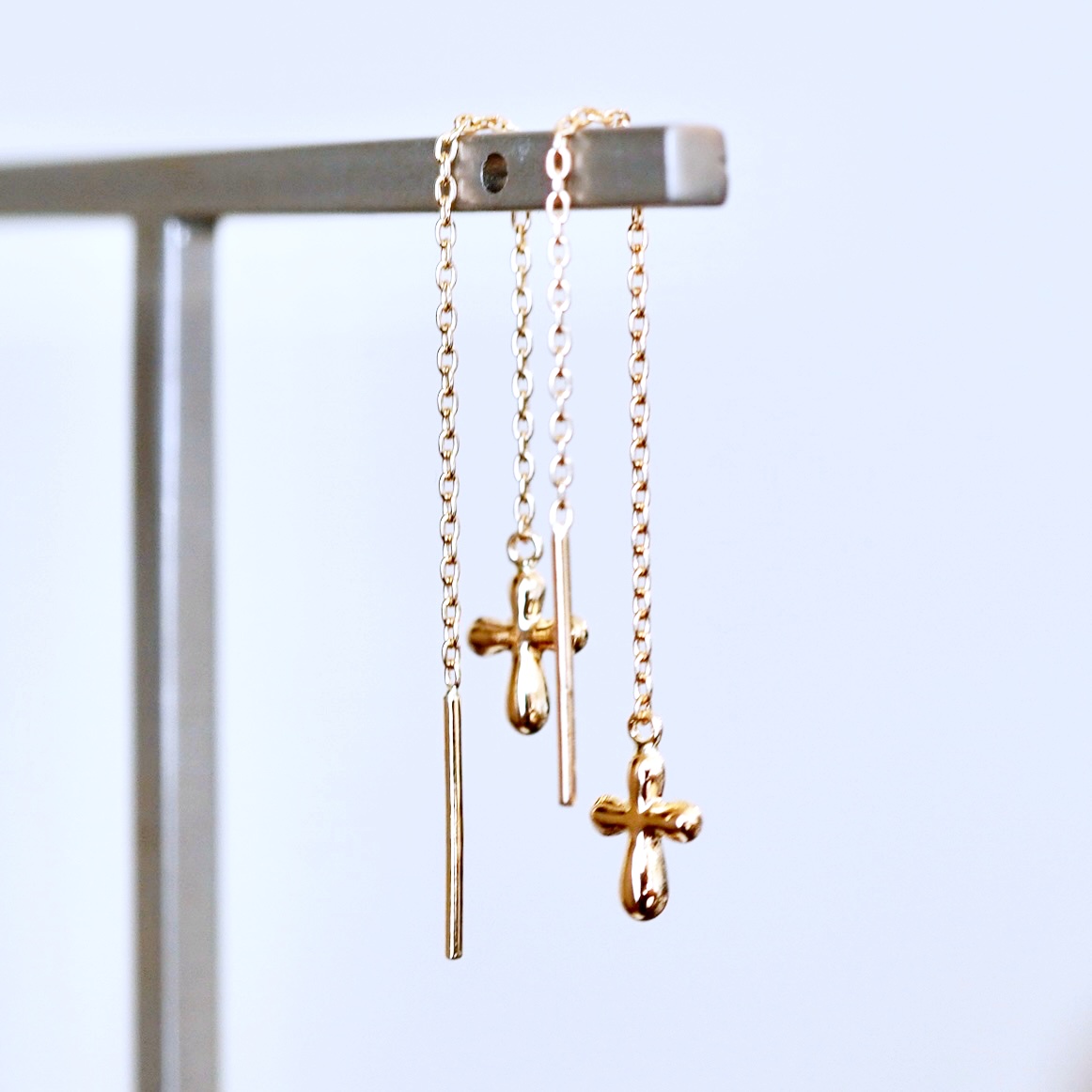 K18(18金) イエローゴールド 地金　クロス 十字架 チェーン ピアス 保証書付 SMK-5252 242-023-c