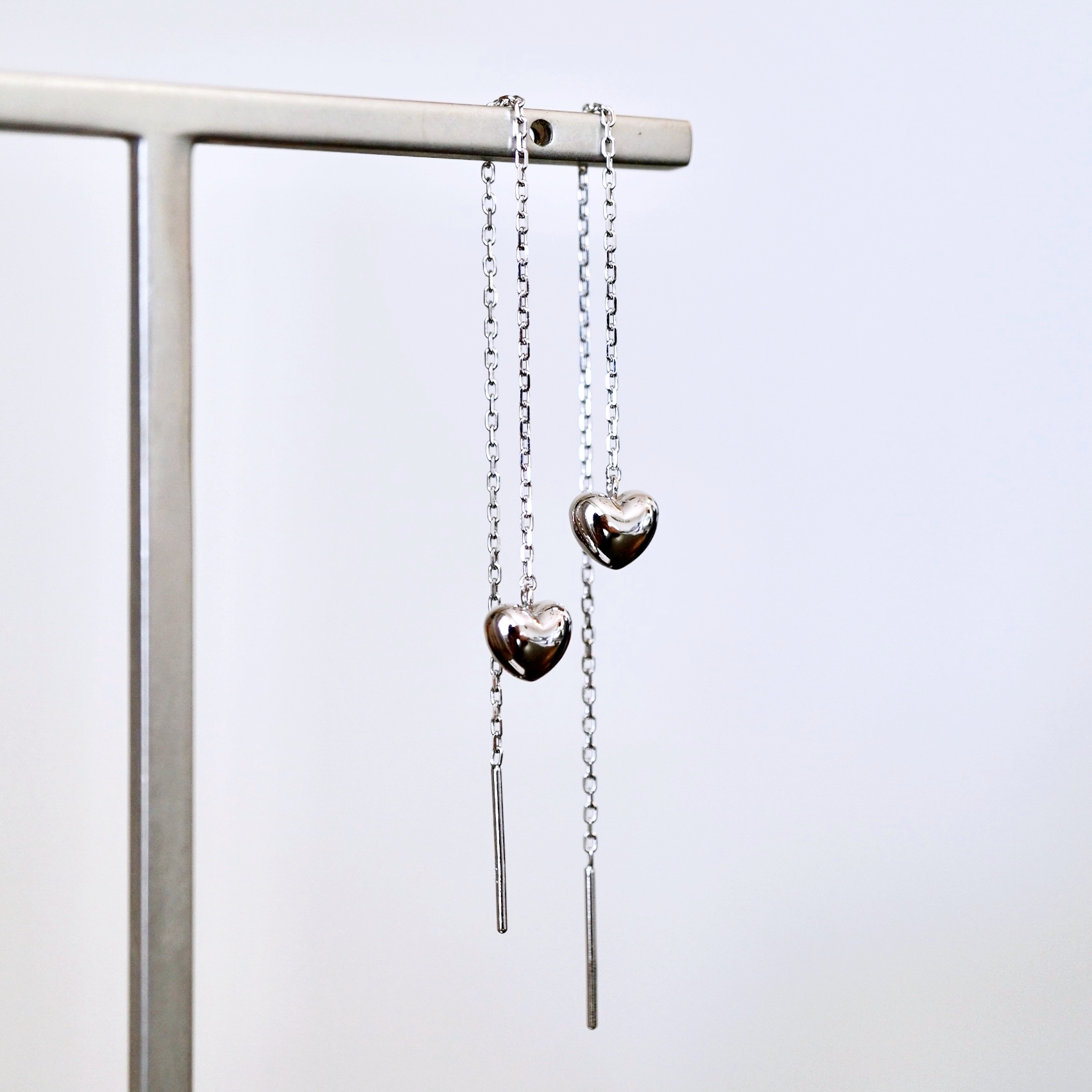 K18WG(18金) ホワイトゴールド 地金 ハート チェーン ピアス シンプル  保証書付 KO-0066 242-026-b