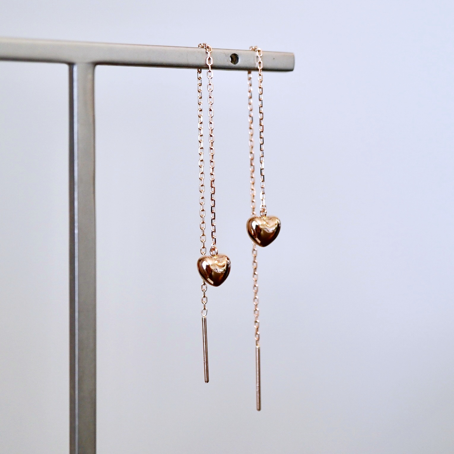 K18PG(18金) ローズゴールド 地金 ハート チェーン ピアス シンプル  保証書付 KO-0066 242-026-c