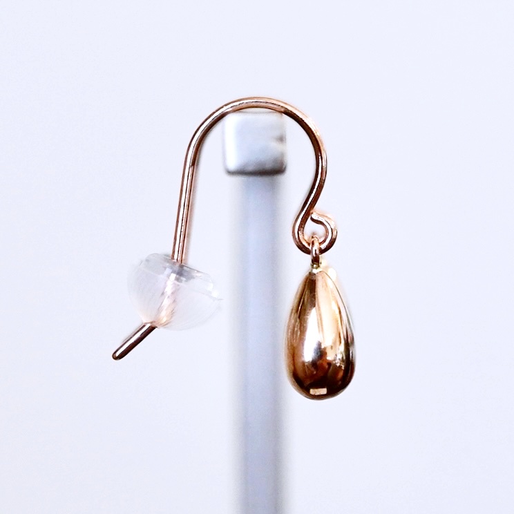 K18PG(18金) ローズゴールド 地金 雫  ピアス ティアドロップ ツユ形 フックタイプ シンプル  保証書付 KO-0067 242-028-c