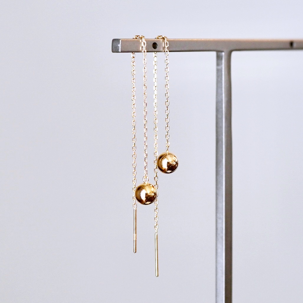 K18(18金) イエローゴールド 地金 ボール チェーン ピアス シンプル  保証書付 KO-0073 242-033-a