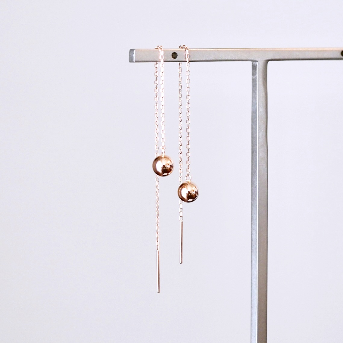 K18PG(18金) ローズゴールド 地金 ボール チェーン ピアス シンプル  保証書付 KO-0073 242-033-c