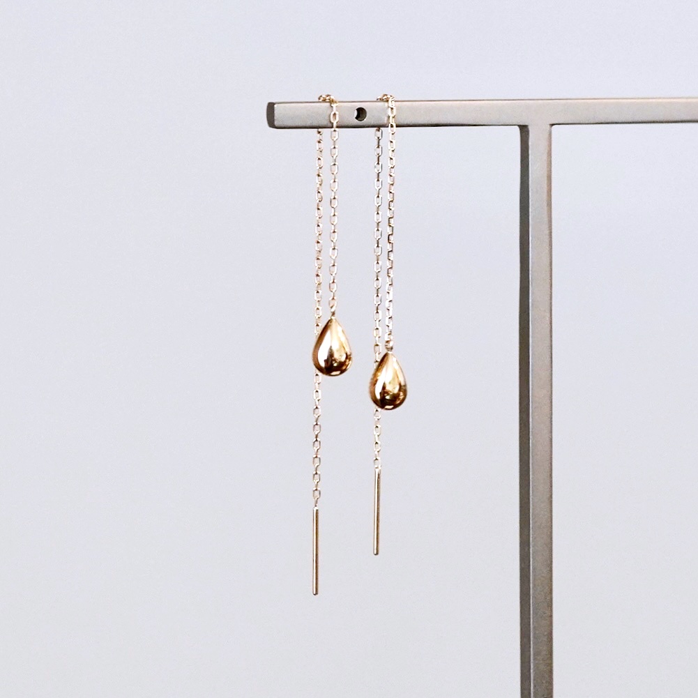 K18(18金) イエローゴールド 地金 雫 チェーン ピアス シンプル ツユ ティアドロップ 保証書付 KO-0070 242-034-a