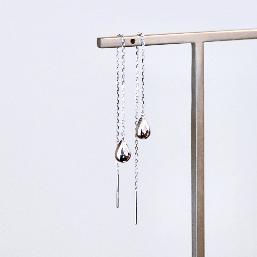 K18WG(18金) ホワイトゴールド 地金 雫 チェーン ピアス シンプル ツユ ティアドロップ 保証書付 KO-0070 242-034-b