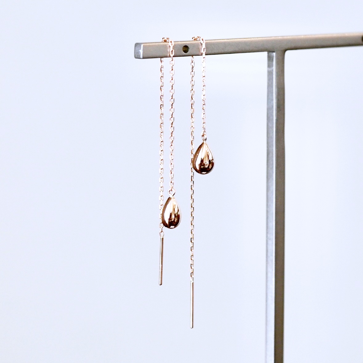 K18PG(18金) ローズゴールド 地金 雫 チェーン ピアス シンプル ツユ ティアドロップ 保証書付 KO-0070 242-034-c