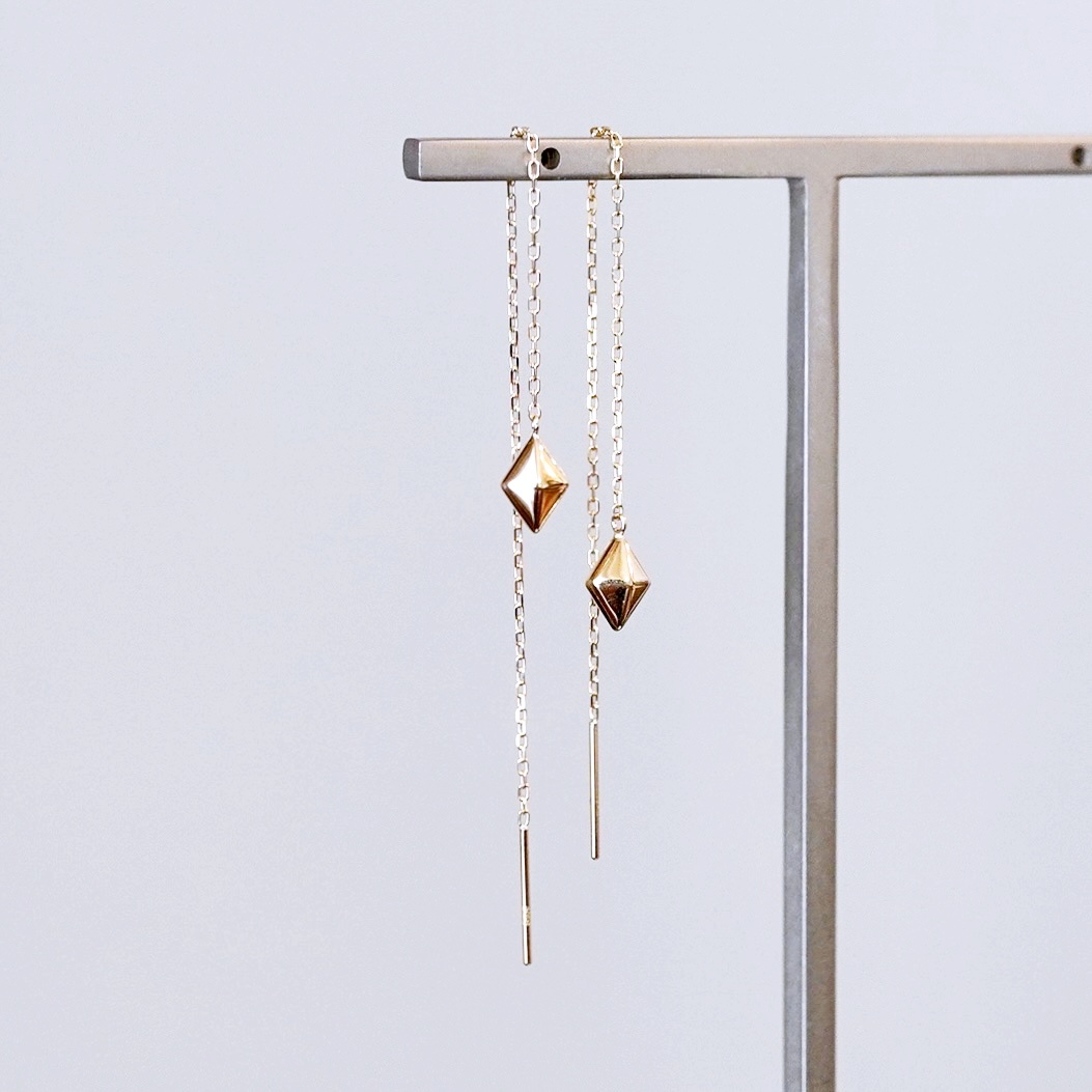 K18(18金) イエローゴールド 地金 菱形 チェーン ピアス シンプル  保証書付 KO-0071 242-035-a