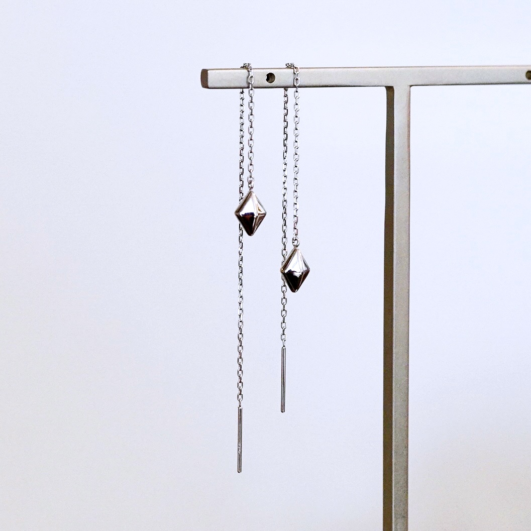 K18WG(18金) ホワイトゴールド 地金 菱形 チェーン ピアス シンプル  保証書付 KO-0071 242-035-b