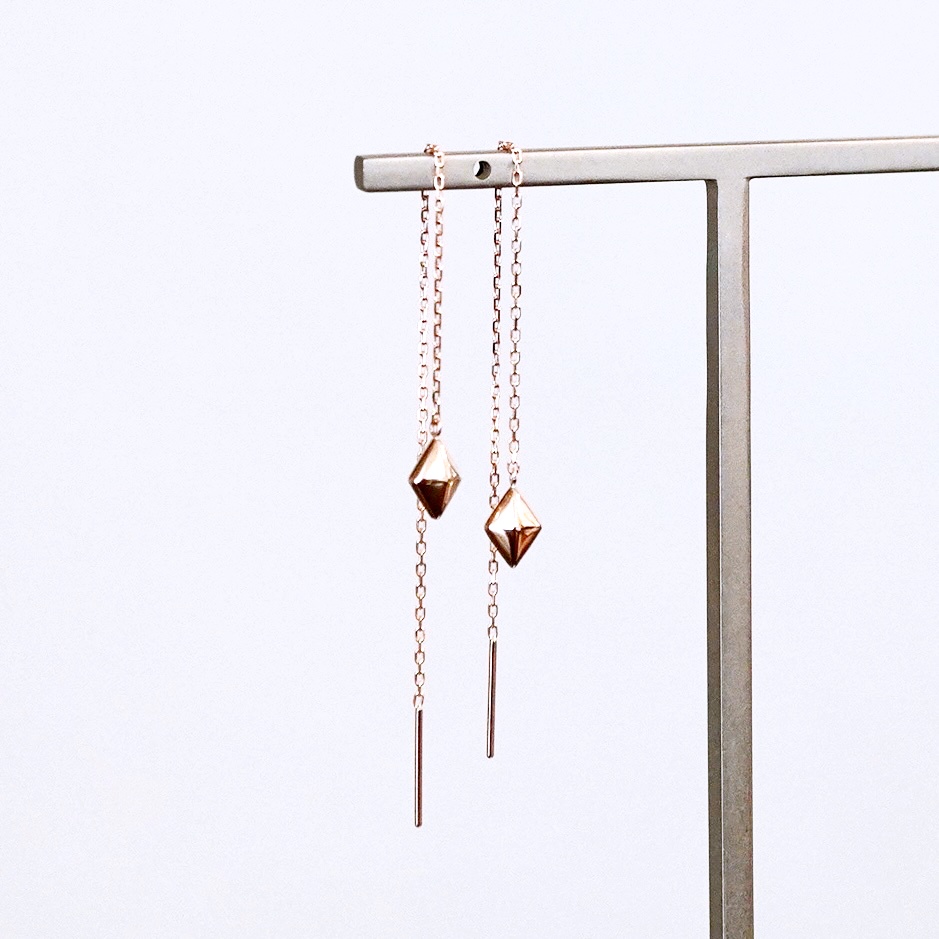 K18PG(18金) ローズゴールド 地金 菱形 チェーン ピアス シンプル  保証書付 KO-0071 242-035-c