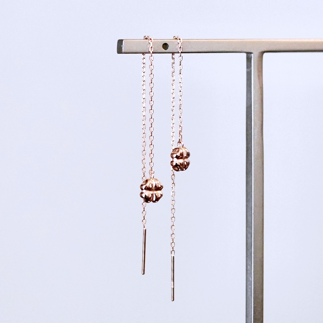 K18PG(18金) ローズゴールド 地金 クローバー チェーン ピアス シンプル 幸運 希望 幸福 愛情 健康 保証書付 KO-0072 242-036-c