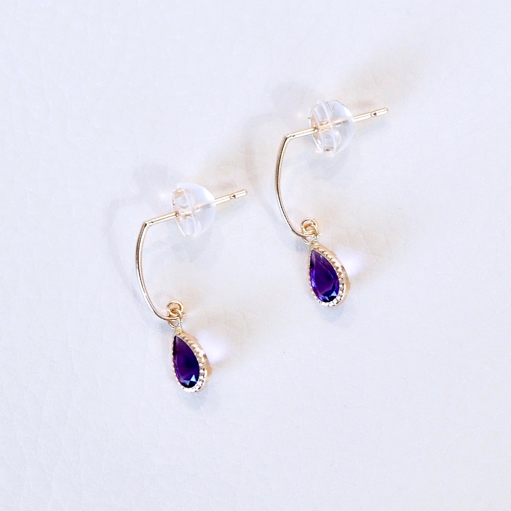 K10YG(10金) イエローゴールド 揺れる アメシスト アンティーク ピアス  保証書付 SR-2223-1 242-043-a