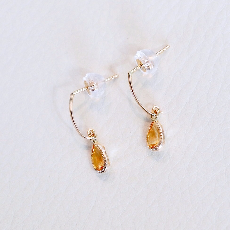 K10YG(10金) イエローゴールド 揺れる シトリン アンティーク ピアス  保証書付 SR-2223-1 242-043-b