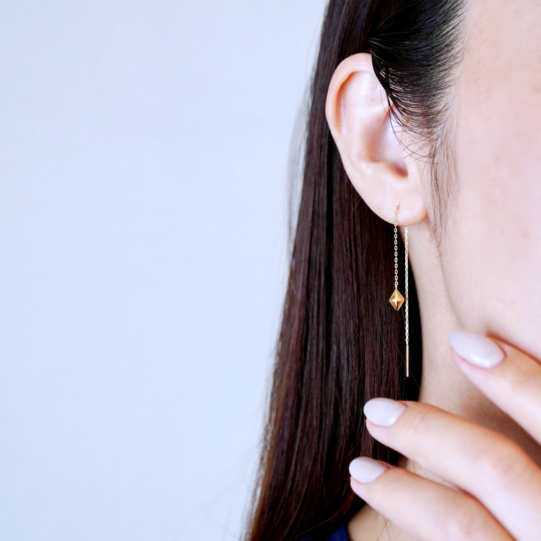 K18(18金) イエローゴールド 地金 菱形 チェーン ピアス シンプル  保証書付 KO-0071 242-035-a