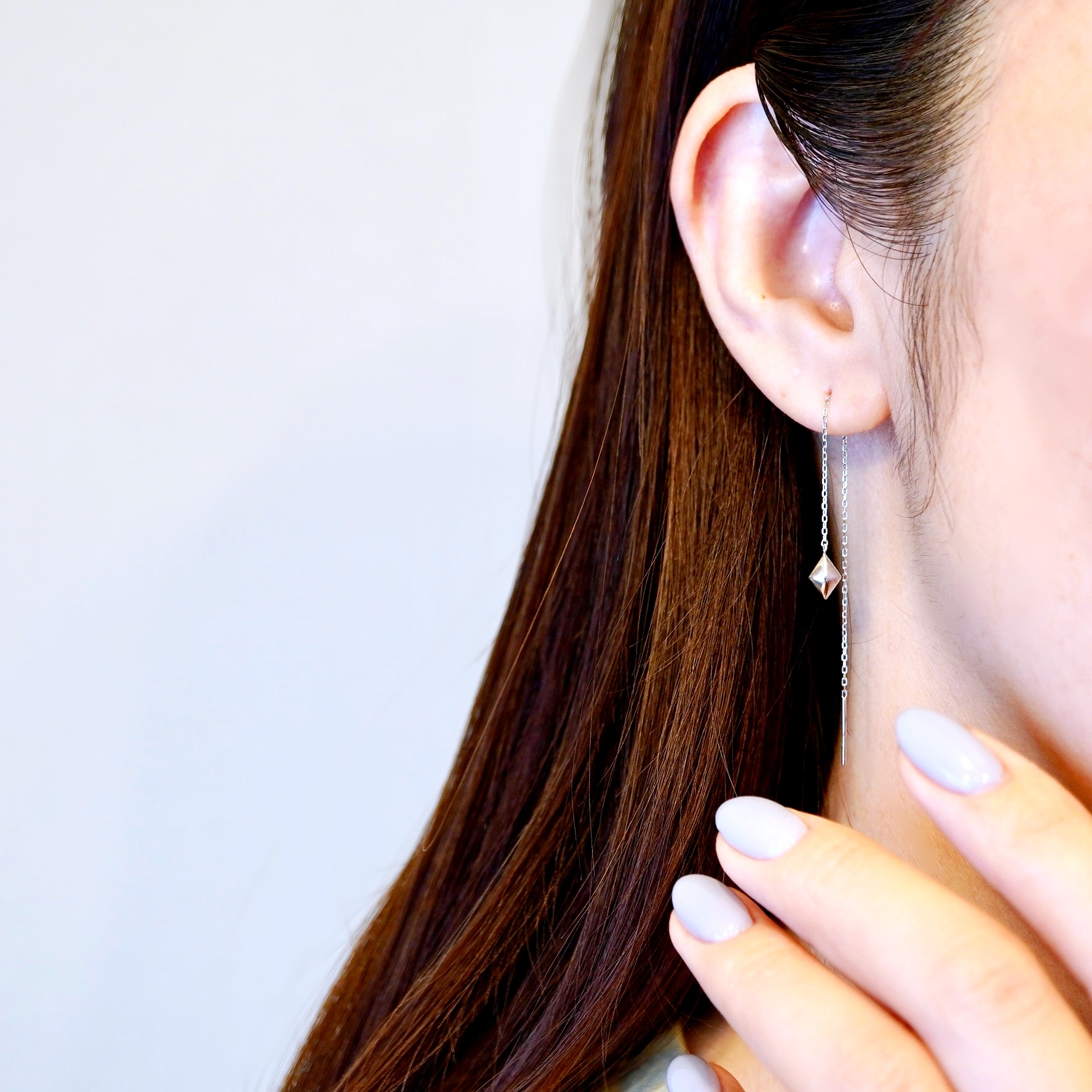 K18WG(18金) ホワイトゴールド 地金 菱形 チェーン ピアス シンプル  保証書付 KO-0071 242-035-b