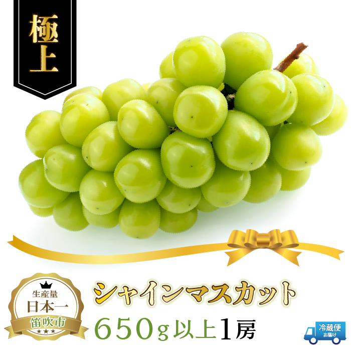 ＜26年発送先行予約＞笛吹市産シャインマスカット（極上）1房　650g以上 210-006