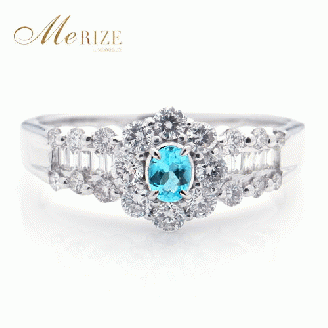 指輪 天然 ブルー パライバトルマリン ダイヤモンド 0.45ct パヴェ SIクラス Blancheブランシュ【pt950】r-243（KRP）Q93-1410