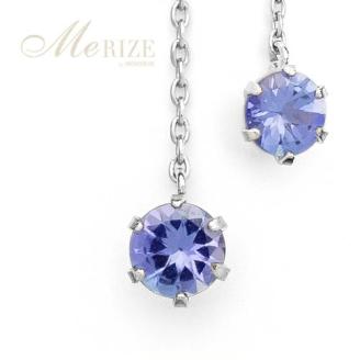 ピアス 天然 タンザナイト 4.0mm ペア スタッド チェーン ブラタイプ ダブルロックキャッチ 青水色【pt900】P-136（KRP）E6-1410