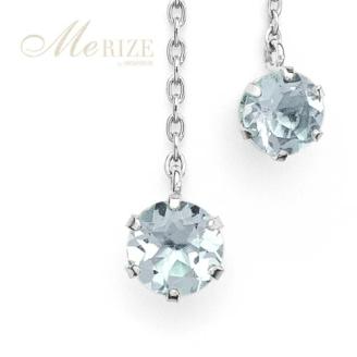 ピアス 天然 アクアマリン 4.0mm ペア スタッド チェーン ブラタイプ ダブルロックキャッチ 水色【pt900】P-141（KRP）E6-1415