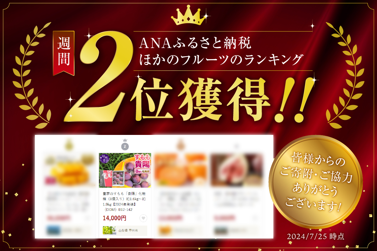 童夢のすもも「貴陽」化粧箱（8玉入り）約1.6kg～約1.9kg【2026年発送】（DOM）B12-142