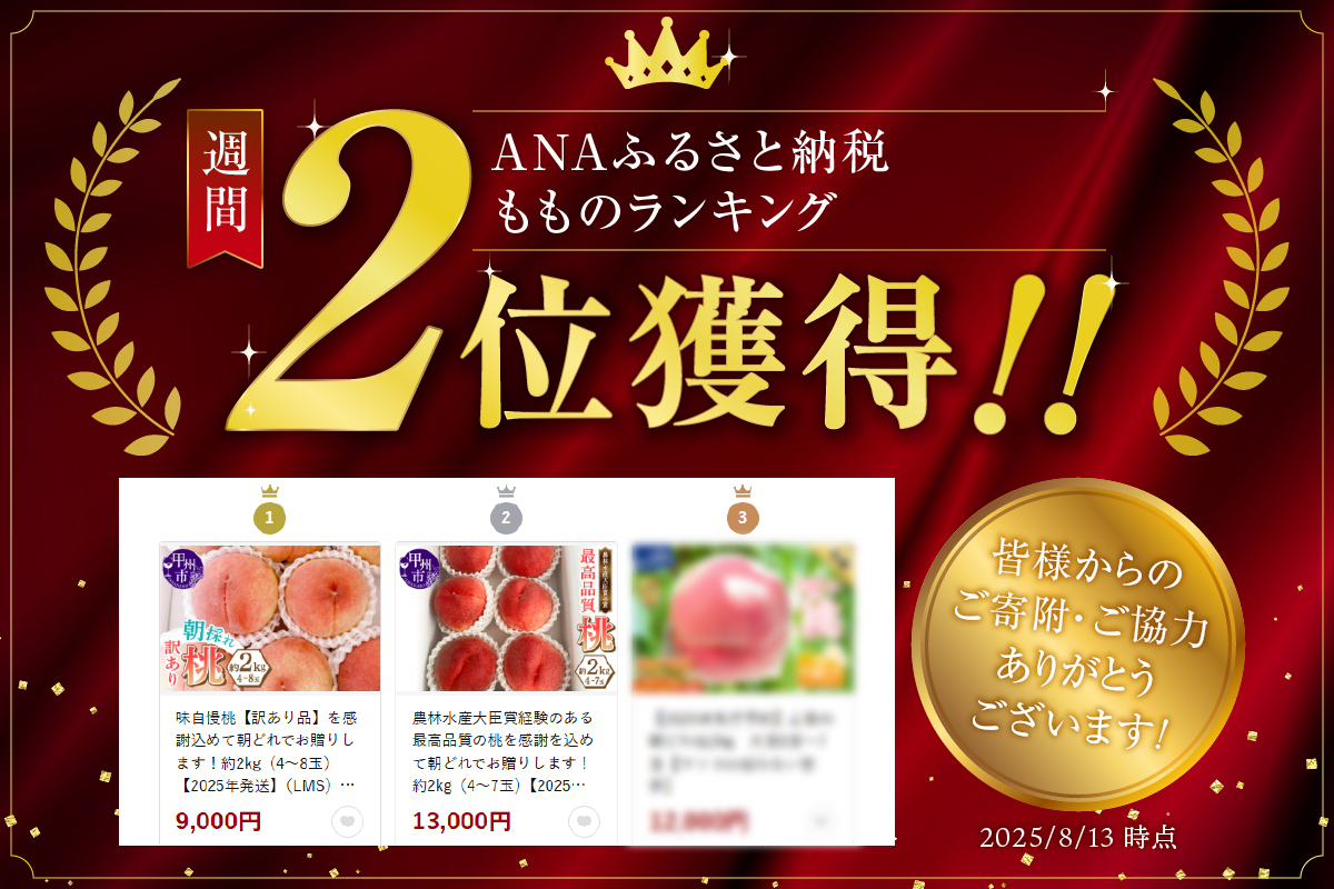 農林水産大臣賞受賞経験のある最高品質の桃を感謝を込めて朝どれでお贈りします！約2kg（4～7玉）【2026年発送】（LMS）B12-475
