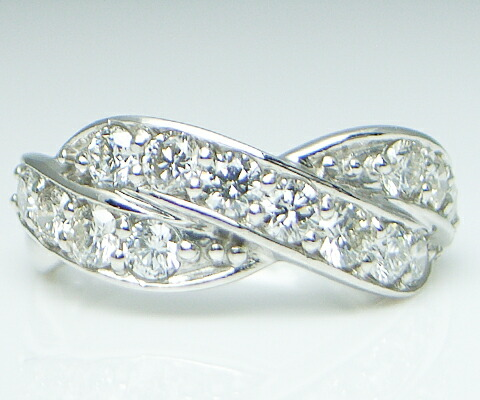指輪 天然 ダイヤ 1.0ct SIクラス クロスリング 天然石 15石【K18ホワイトゴールド】r-12（KRP）Q02-1410