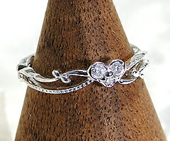 指輪 天然 ダイヤモンド ピンキー ミル打ち 小指 アンティーク調 SIクラス【K18WG】r-124（KRP）G27-1410