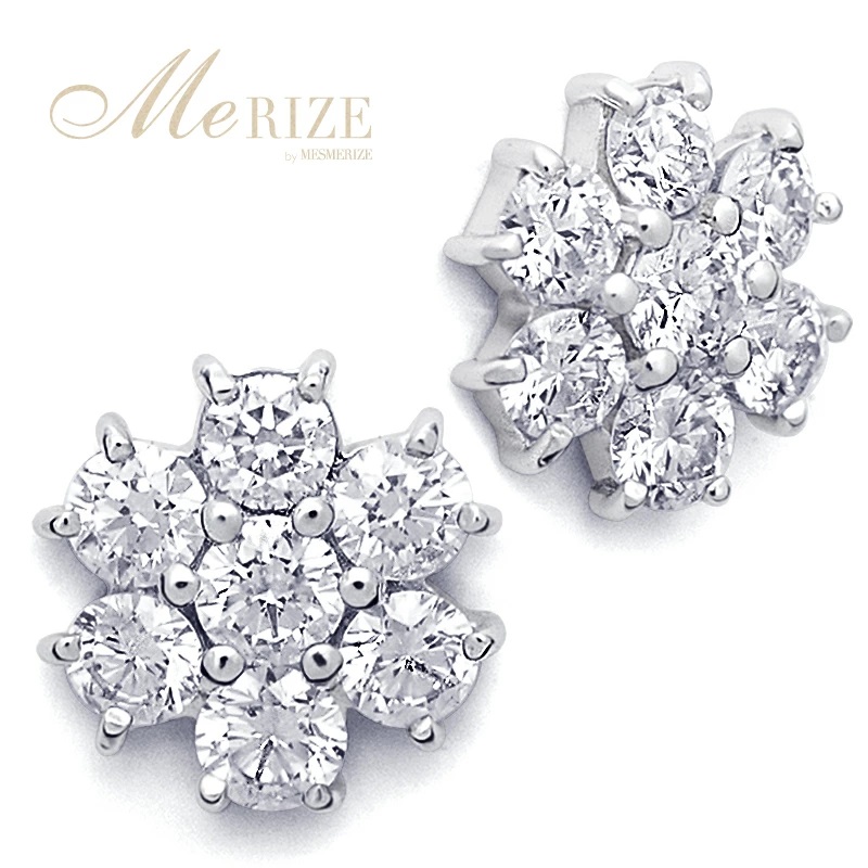 ピアス 天然 ダイヤモンド 0.7ct パヴェ スタッド フラワー ダブルロックキャッチ SIクラス【K18WG】P-149（KRP）M66-1411