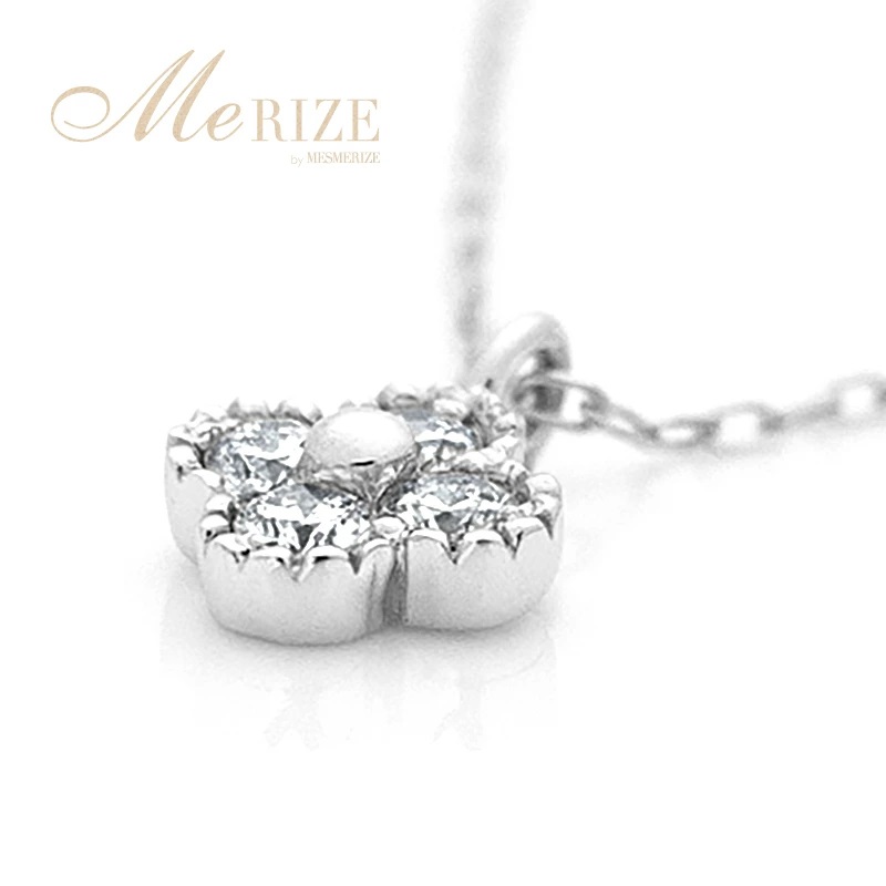 ネックレス 天然 ダイヤ 0.1ct 4石 ミル打ち 四つ葉 クローバー ペンダント SIクラス フラワー 花 "Manon マノン" n-157【K18WG】（KRP）G21-1411