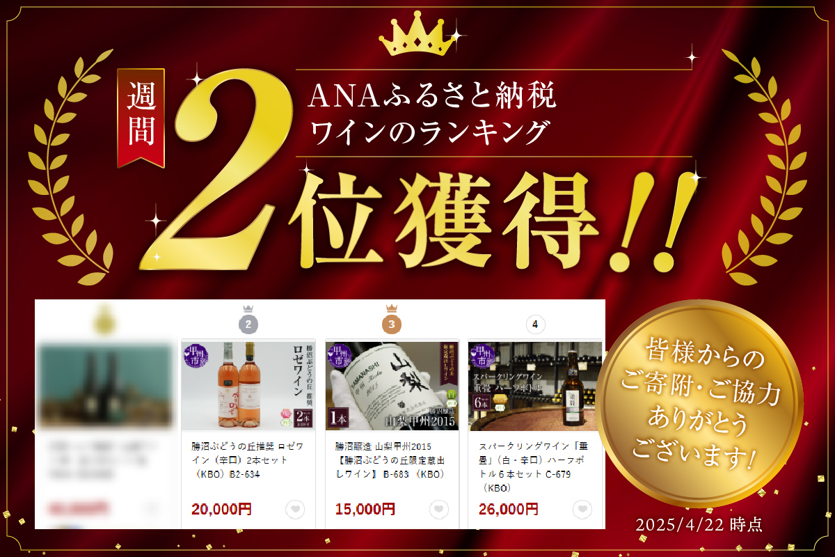 勝沼ぶどうの丘推奨 ロゼワイン（辛口）2本セット（KBO）B2-634