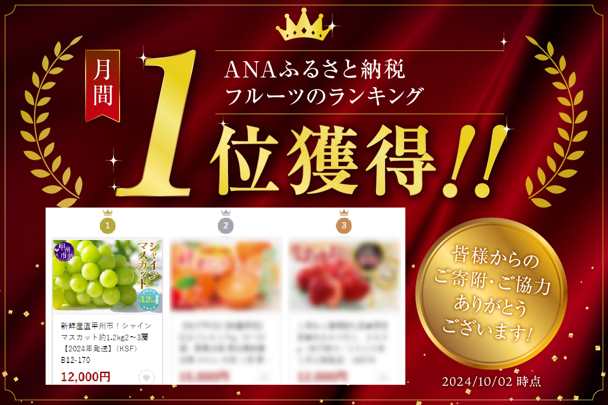 新鮮産直甲州市！シャインマスカット 約1.2kg 2～3房【2026年発送】（KSF）B12-170