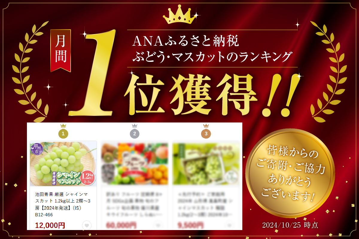 池田青果 厳選 シャインマスカット 1.2kg以上 2房～3房【2025年発送】（IS）B12-466