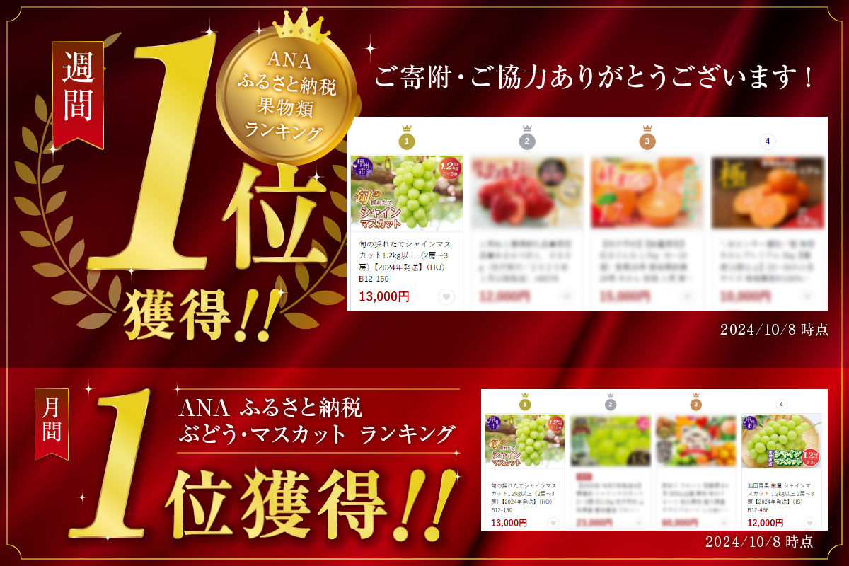 旬の採れたて大粒シャインマスカット1.3kg以上（2房～3房）【令和7年 2025年発送】（HO）B12-150
