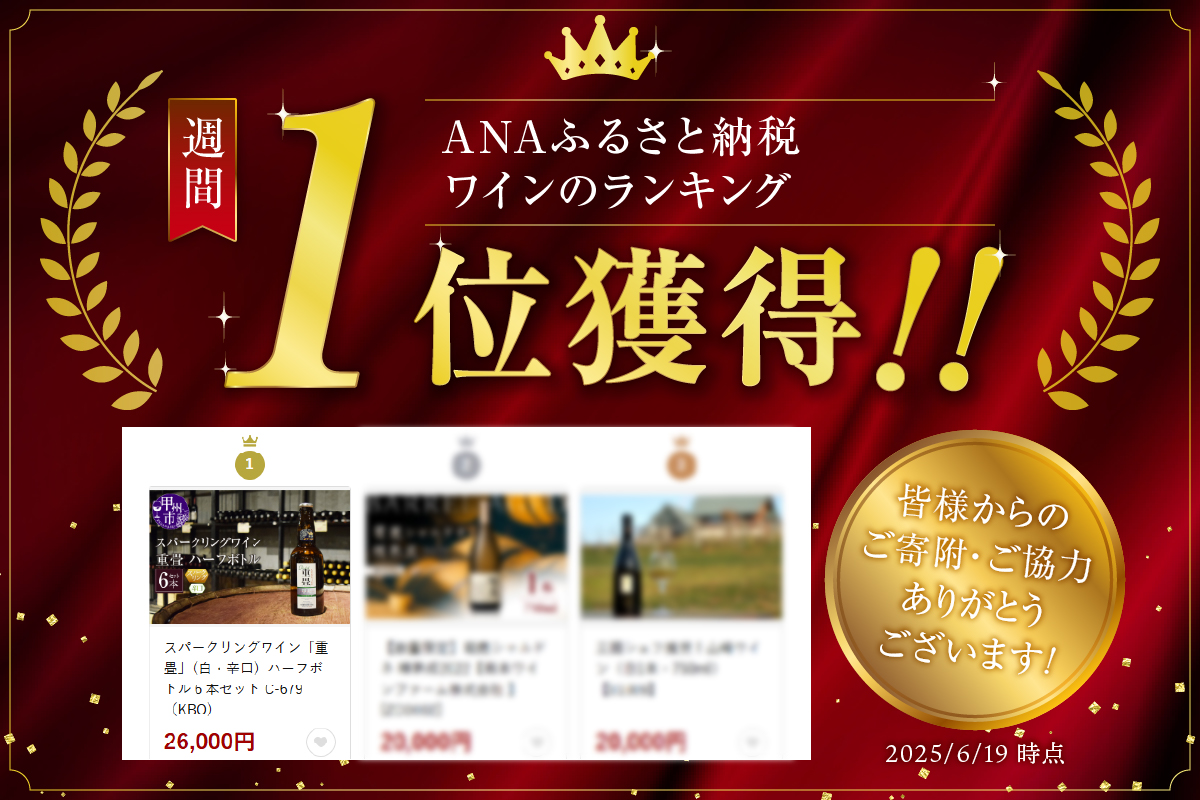 スパークリングワイン「重畳」（白・辛口）ハーフボトル６本セット C-679 （KBO）