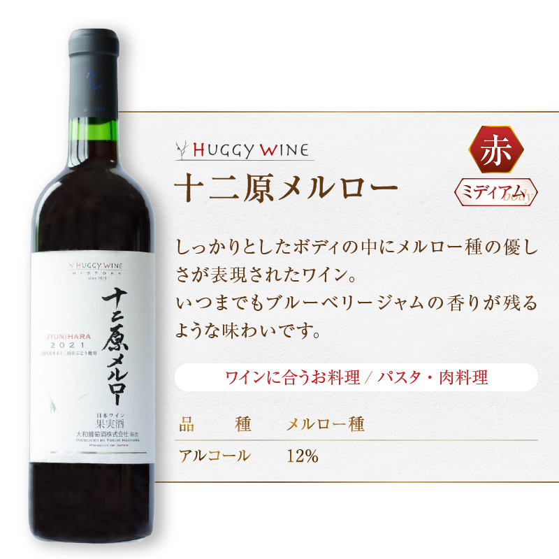 大和葡萄酒が贈る『十二原メルロー』『ベリー瑛』赤ワイン2本セット（MG）B15-694