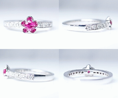指輪 天然 ダイヤモンド 0.18ct ルビー 0.23ct フラワー SIクラス【pt950】r-31（KRP）O4-1411