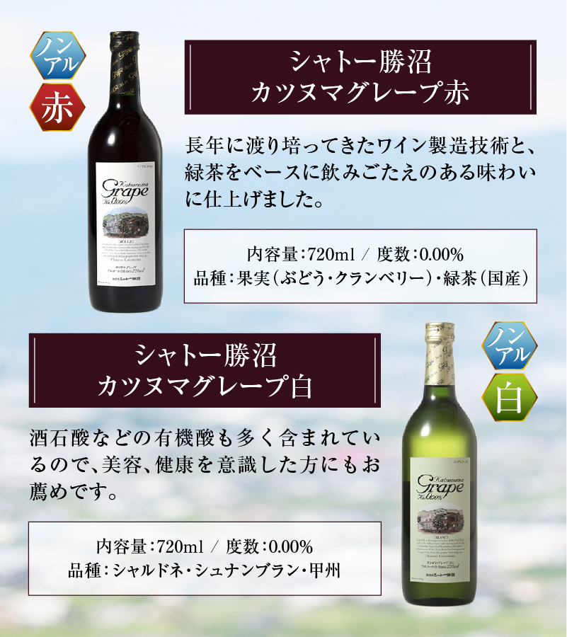 【ノンアルコールワイン】カツヌマグレープ赤白・計4本セット B2-704