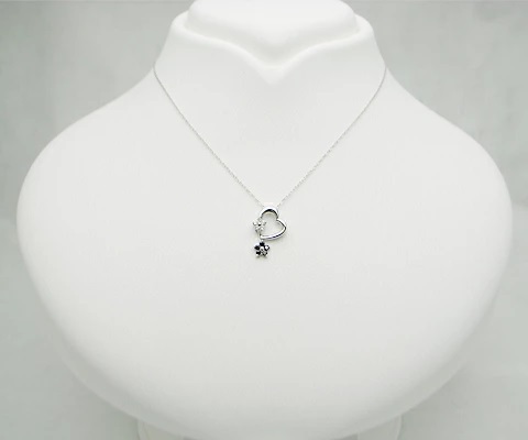 ネックレス 天然 ダイヤ ブラックダイヤ ハート フラワー【K18WG】n-10（KRP）M06-1411