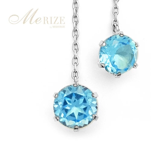 ピアス 天然 ブルートパーズ 5.0mm ロングチェーン ブラタイプ シンプル 青 水色【pt900】P-142（KRP）F-1412