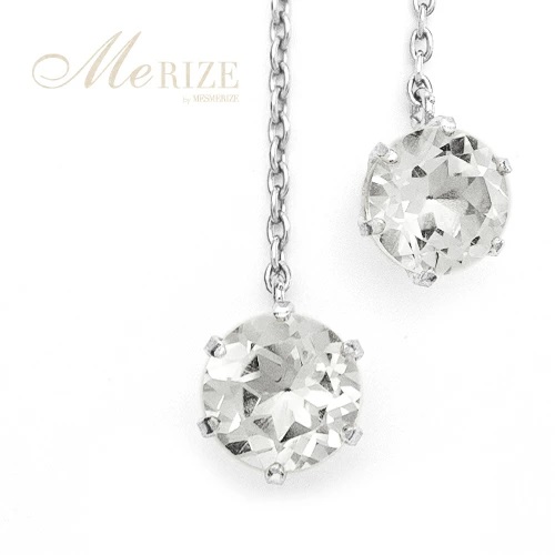 ピアス 天然 ホワイトトパーズ 5.0mm ロングチェーン ブラタイプ シンプル 無色 白【pt900】P-144（KRP）F-1414