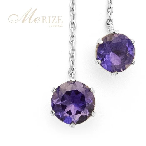 ピアス 天然 アイオライト 5.0mm ロングチェーン ブラタイプ シンプル 紫 青 ブルー パープル【pt900】P-145（KRP）F-1415