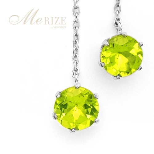 ピアス 天然 ペリドット 5.0mm ロングチェーン ブラタイプ シンプル 緑 グリーン 黄緑【pt900】P-146（KRP）F-1416