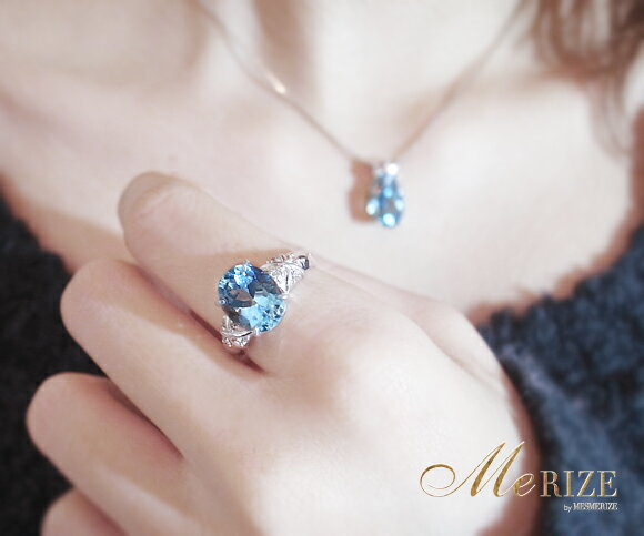 指輪 天然アクアマリン 2.0ct 天然ダイヤ 0.08ct Martine マルチーヌ【K18ホワイトゴールド】r-111（KRP）N38-1410