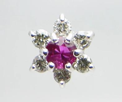 ピアス 天然 ダイヤモンド 0.15ct ルビー 0.14ct ペア フラワー スタッド ダブルロックキャッチ SIクラス【K18WG】P-14（KRP）G66-1415