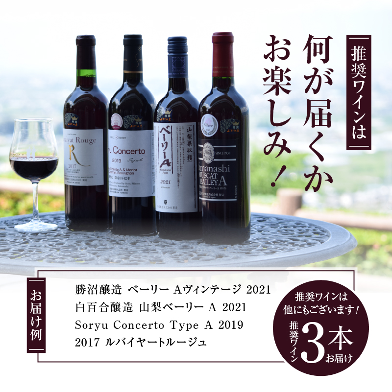 勝沼ぶどうの丘推奨赤ワイン3本+タートヴァン（KBO）D-616