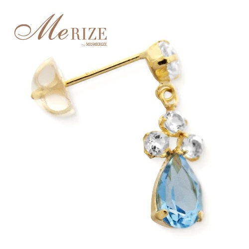 ピアス 天然 スイスブルー ホワイト トパーズ 1.0ct ペアシェイプ "Melisande メリザンド"【K18YG】P-132（KRP）E7-1410