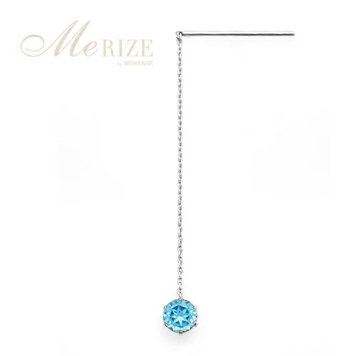 ピアス 天然 ブルートパーズ 5.0mm ロングチェーン ブラタイプ シンプル 青 水色【pt900】P-142（KRP）F-1412