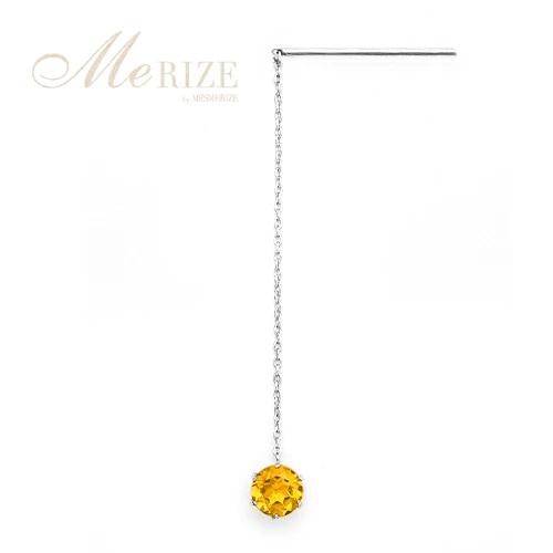 ピアス 天然 シトリン 5.0mm ロングチェーン ブラタイプ シンプル イエロー 黄色【pt900】P-143（KRP）F-1413