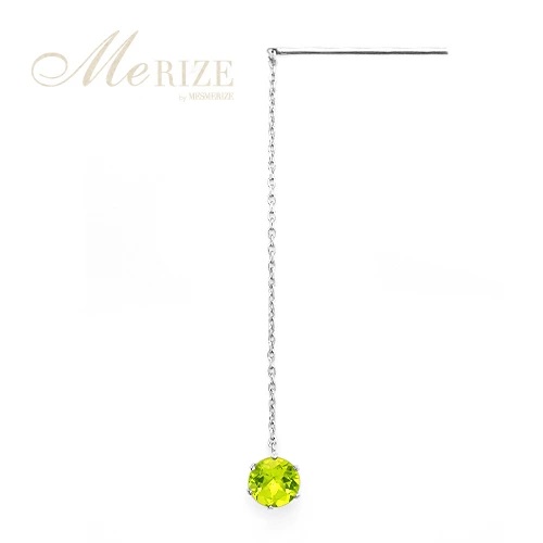 ピアス 天然 ペリドット 5.0mm ロングチェーン ブラタイプ シンプル 緑 グリーン 黄緑【pt900】P-146（KRP）F-1416