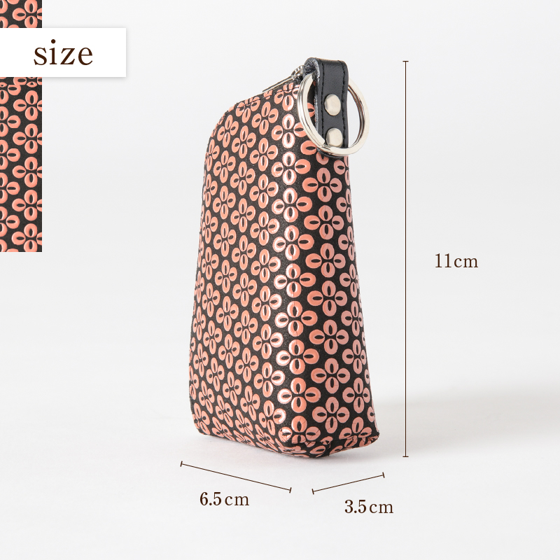 甲州市×印傳屋 キーケースD（黒革×ピンク漆）C-1227