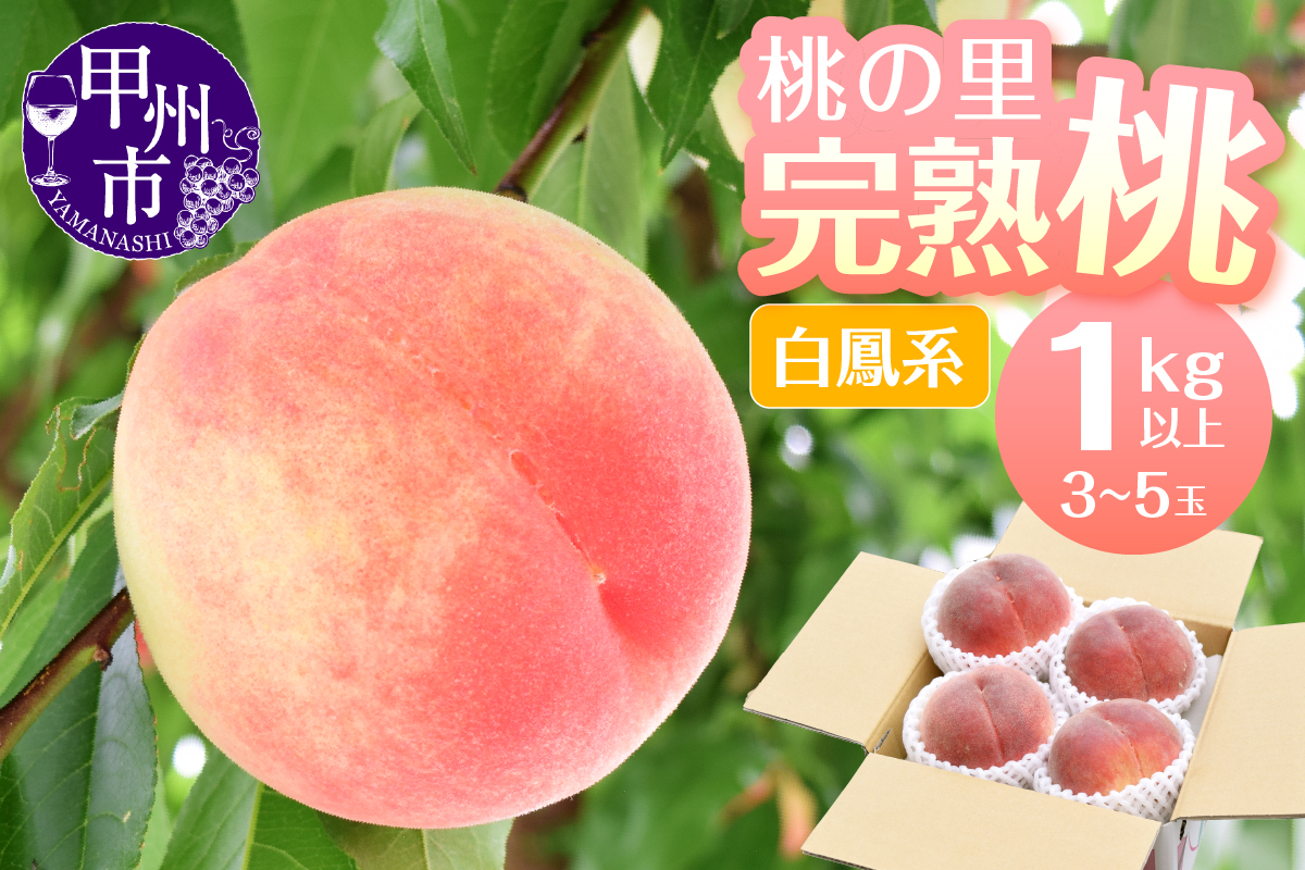 桃の里 完熟桃 白鳳系 1kg以上（3～5玉）【2025年発送】（HK）B-441